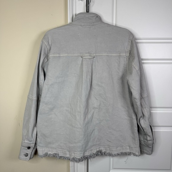 Free People Denim Field Jacket Women's Small Large Ecru Grey Raw Hem Boho Safari - Picture 2 of 13